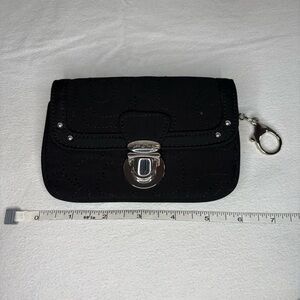 VERA BRADLEY FLAP ID WALLET BLACK MICROFIBER With Keychain‎ Clip
